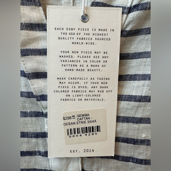 ESBY APPAREL- Gemma Sheer Striped 100% Linen Maxi Caftan Dress - 3X / 4X - Picture 14 of 15